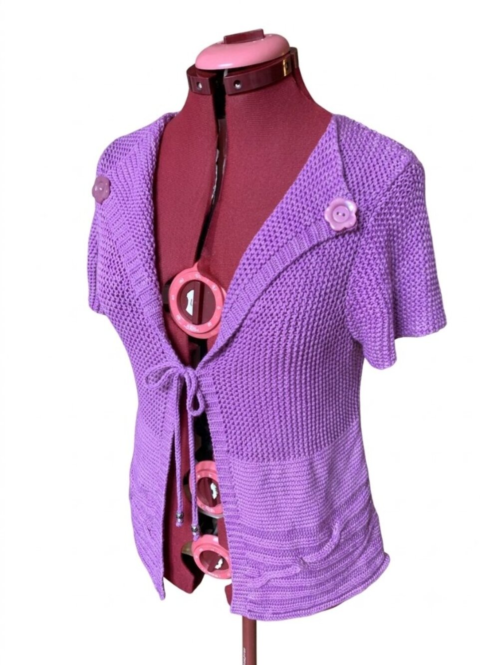 STUDIO MODE -  Lavender Pink Knit Short-Sleeve Cardigan – Size Medium